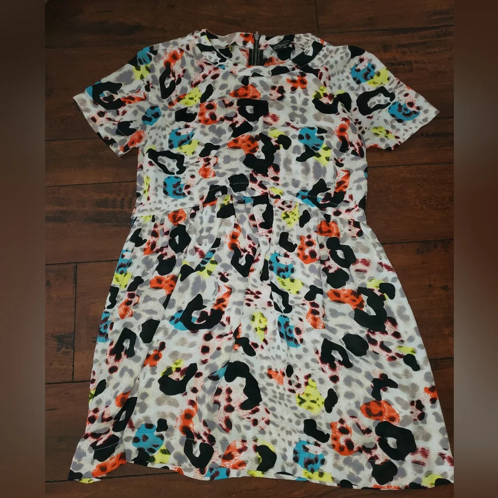 Topshop Multicolor Leopard Print Short-Sleeve Tunic Dress Size 6 - Picture 5 of 11